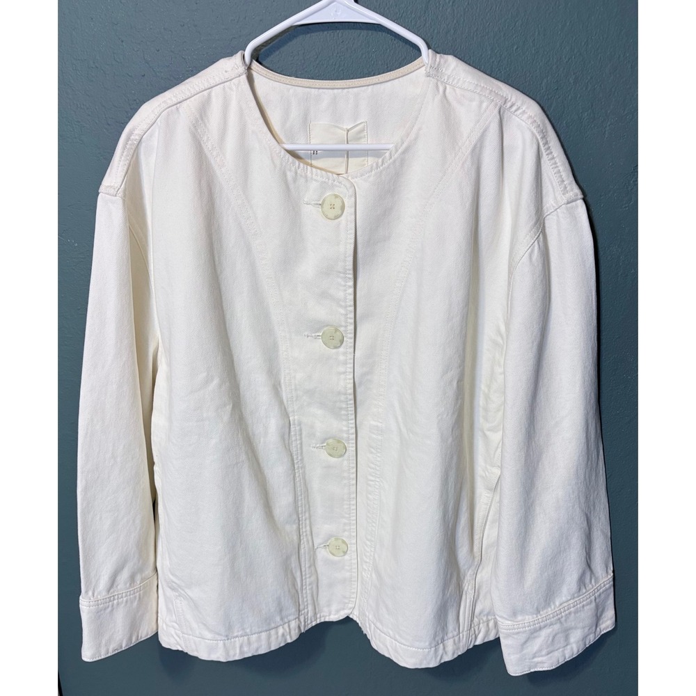 Everlane The Denim Barrel Jacket XXL Calico Ecru Off-White Button Front Cotton